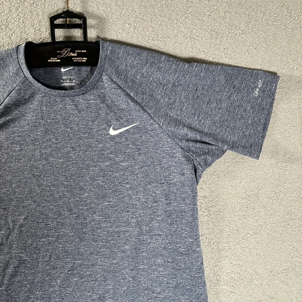 Nike Swim Mens XL Dri-FIT Heathered Blue UPF 40+ Short Sleeve Rash Guard Shirt